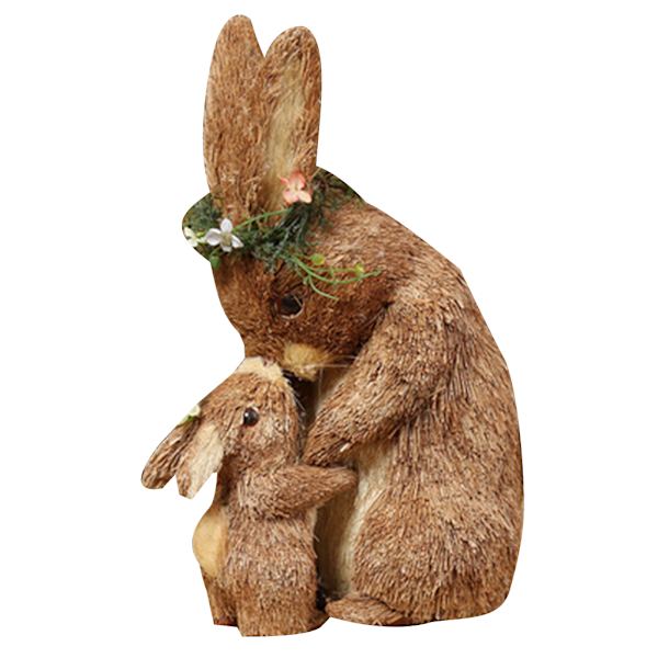 Påskharefigurer i halm, naturtrogna handgjorda vävda kaniner, skrivbordsdekorationer