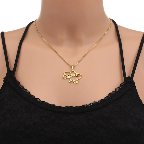 Ukraina Karta Hänge Halsband för män Kvinnor Rostfritt stål Guld Silver Choker Ukraina Kontur Hjärta Flagga Smycken Present Silver - D