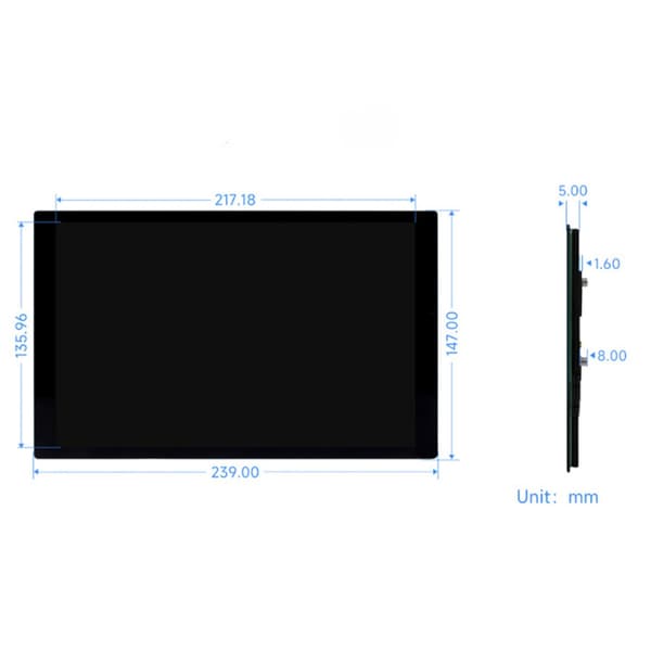 10,1 tommer IPS Kapacitiv 1280x800 Touch Display Panel Skærme til 4B/3B+/3A+