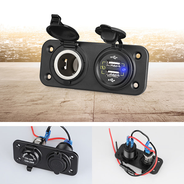 Dobbelt USB-oplader Strømadapter Udtag til Bil Båd RV 12-24V USB QC3.0 Oplader