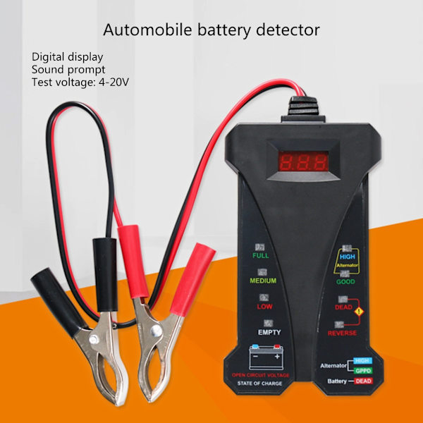 Högprecisions 12V batterigeneratortestare Digital batteridetektorer LED-indikator Exakt bildiagnosverktyg