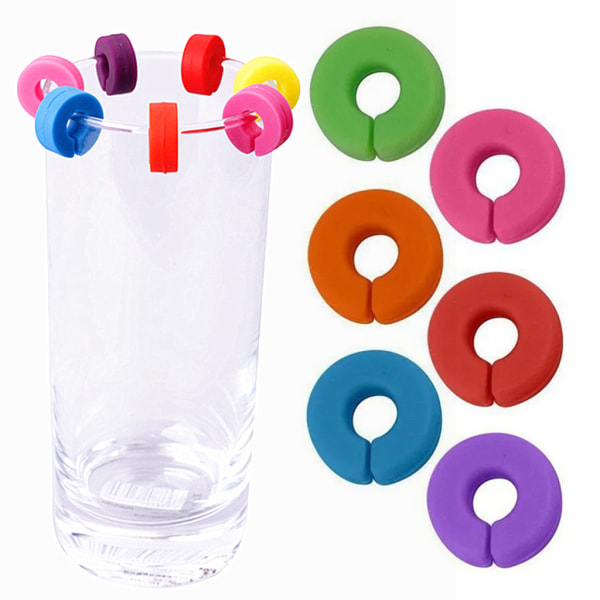 Vinglas Markers Set med 12 Mini Circle Silikon Drink Glas Berlocker Tags Etiketter