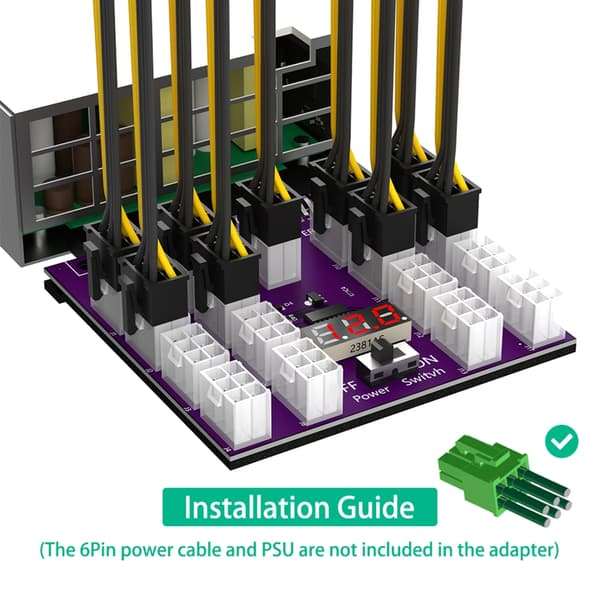 12V 6-pin Breakout-kort BTC Mining Strømforsyningsadaptere