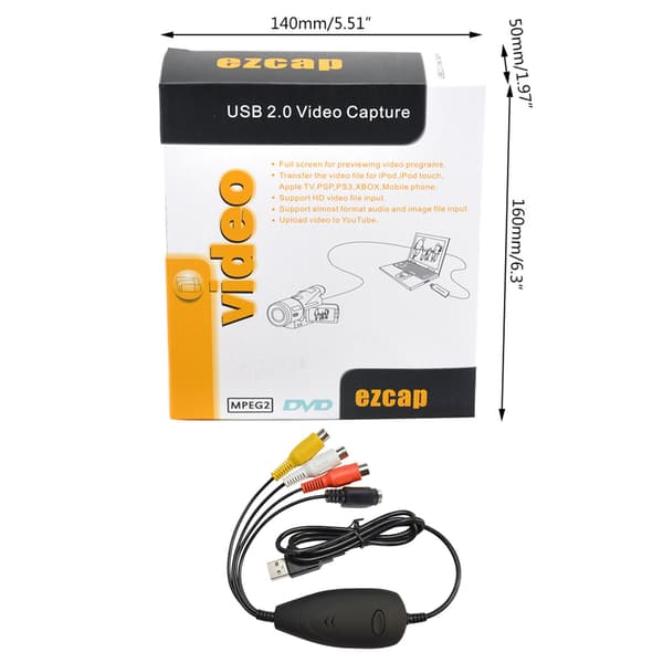 Ezcap172 USB Video Grabber Capture Converter Adapter VHS Videooptager DVD-videokamera til Windows 10-systemer