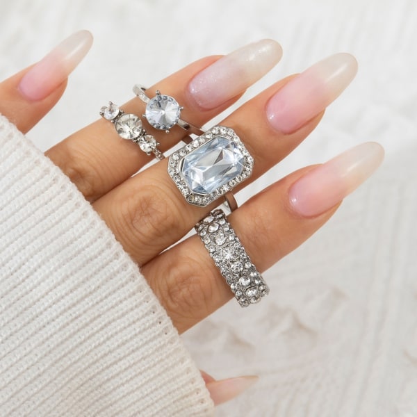 Enkel knogringar Set Vintage gemensamma fingerringar inlagda strass Mode staplingsbara ringar Smycken för kvinnor tjejer null - Style 3