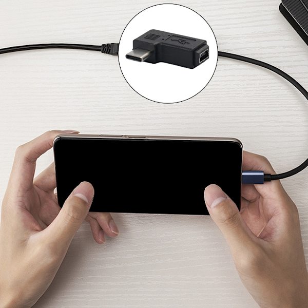 Mini USB til USB C Konverter 90 Graders Type-C Han til Mini USB Hun Adapter