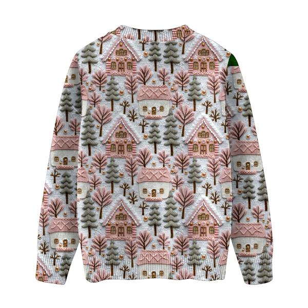 Langærmet julepullover til kvinder 3D-juleprintet pullover sweatshirt Light Pink XL