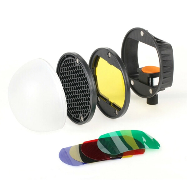 Universal magnetisk monteringsadapter Magnet Speedlight Blixtkontroll Honeycomb Grid Reflector 4 färgfilter Diffusor Ball