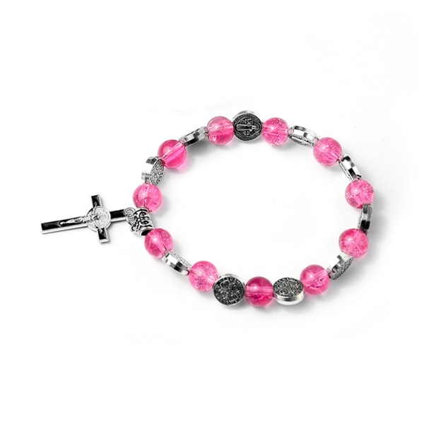 Catholic for Cross Rosenkransarmband med rosa kristallpärlor Armband Rosenkrans pärlarmband Religiösa smycken för kvinnor Purple