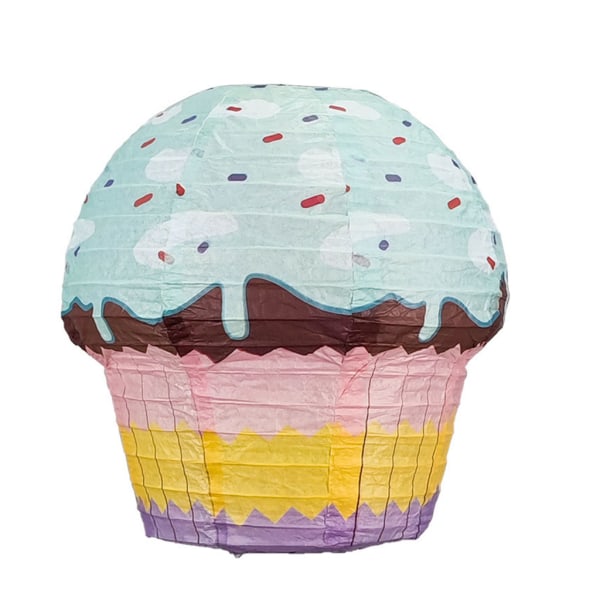 Cupcake Form Vikbar lykta Tecknad tårta hängande papperslampa Födelsedagsdekor Orange