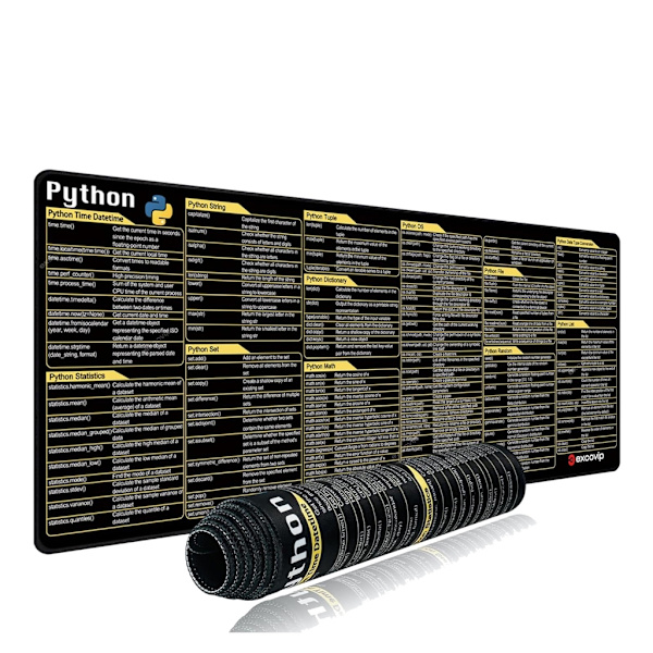 Ekstra stor musematte med datatastatur og snarveier for Excels og programmering Python - Python full English  300x800x2MM