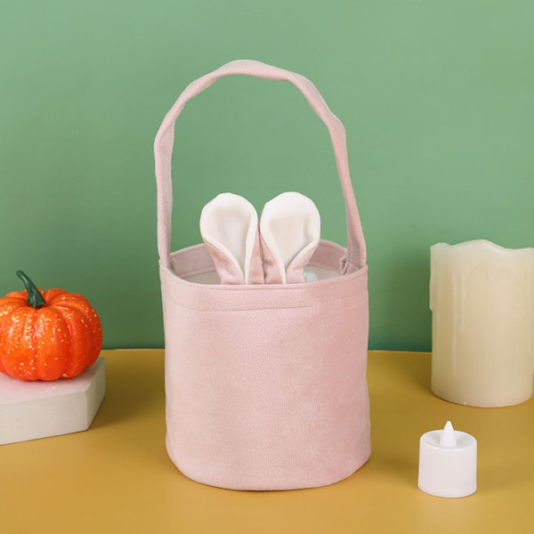 Påsk Presentpåse Tyggodispåsar för påskfest Godispåse Goodie Giveaways Bunny Rabbit-Ear Tygpåse Light pink