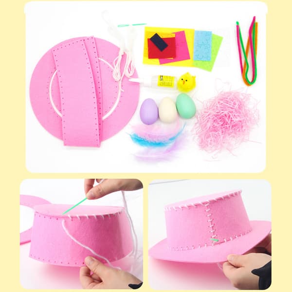 Barn DIY Easter Non Woven Stoff Hat Kit Bunny Egg Material Kit Handgjord Orange