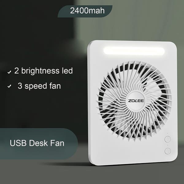 USB Opladnings Campingventilator med Lampe 3 Hastigheds Ventilator 2400mah Bordventilator til Soveværelse