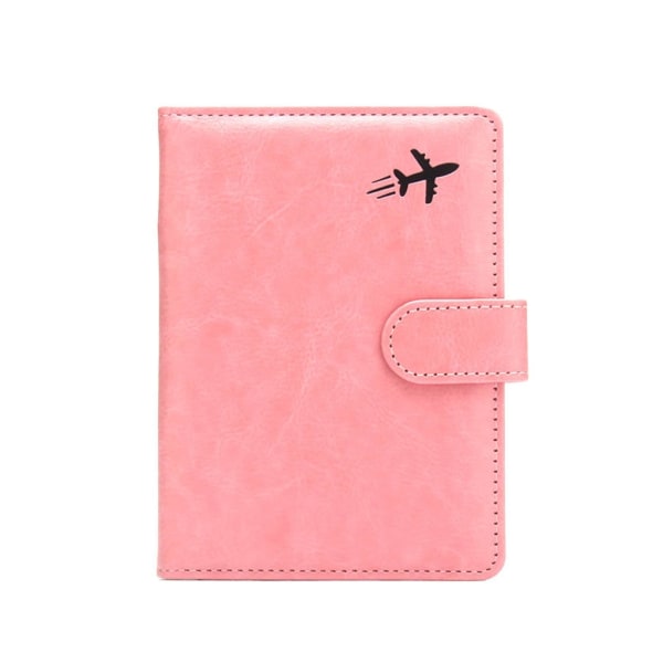 RFID-blockerande PU-läder resepasshållare med kreditkortshållare Cover för män kvinnor Pink