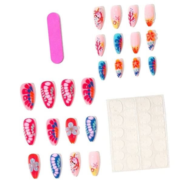 Ocean Press On Manicure Sæt, 24 Stykker Mandelform til Hurtige Looks