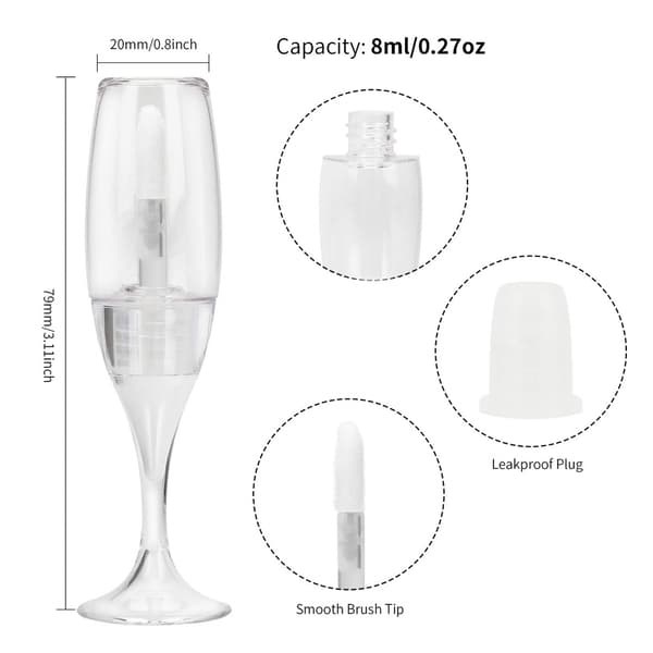 24 stk 8 ml vin glassformede leppepomadeflasker tomme leppeglansrørbeholdere
