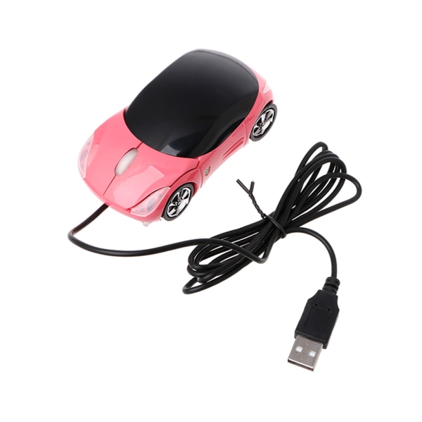 1000DPI Mini Car Shape USB 3D Optisk Kabelansluten Innovativ 2 Strålkastare Mus för PC Bärbar dator Pink