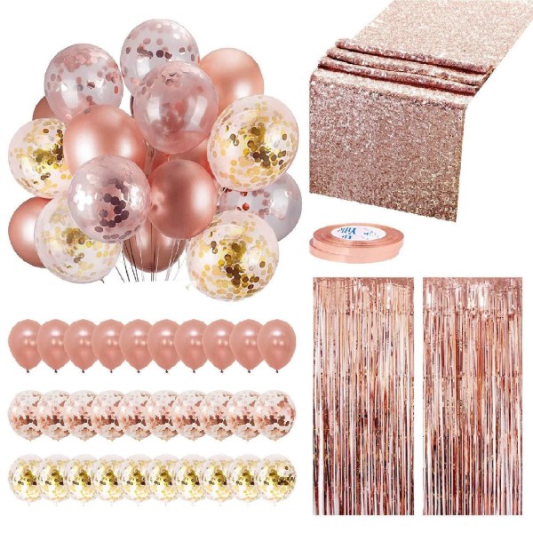 Paljettbordslöpare Foliegardin Band Roséguld Ballonger Kit Partydekor