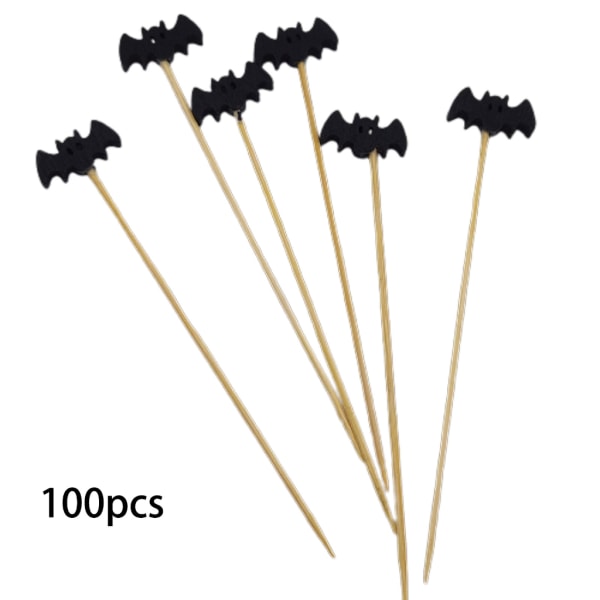 100 st Halloween pumpa Cocktails Sticks Naturlig bambu tandpetare med dekoration 12 cm Cocktails Pick för Halloween 7