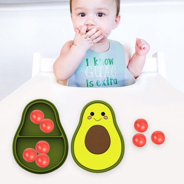 Söt tecknad avokado baby delad mattallrik för spädbarnsservis