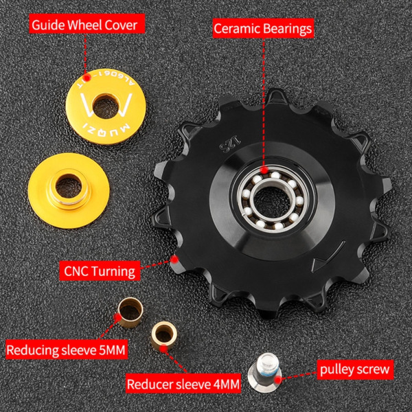 11/12/13/14T Bike Jockey Wheel Bakre växelremskiva MTB Cykel Keramisk Styrremskiva Tätat lager Jockey Wheel 13T black