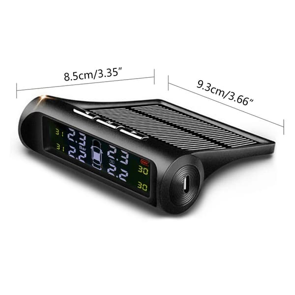 Trådlöst solcellsdrivet TPMS LCD-bildäckstrycksövervakningssystem 4 externa sensorer