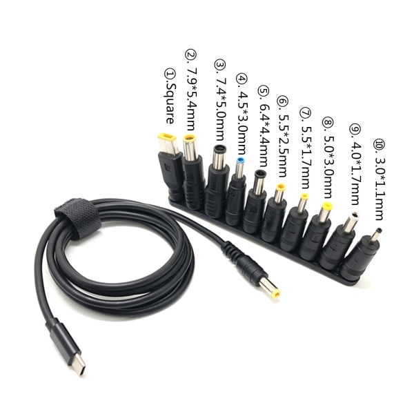 Universal USB C till för DC- power Stöd PD Laddning för DC 18,5-20V 65W med 10 kontakter 1,5 meter kabel