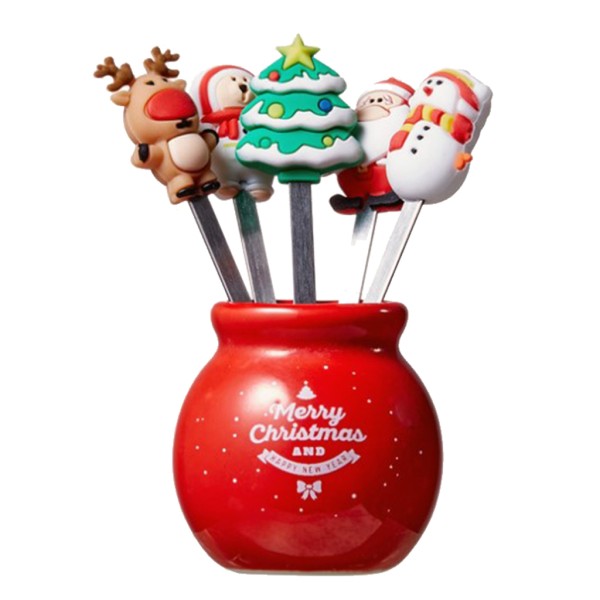 Jul Fruktgaffel Rostfritt Stål Tecknad Jultomte Salladssticka Dessert för Fest