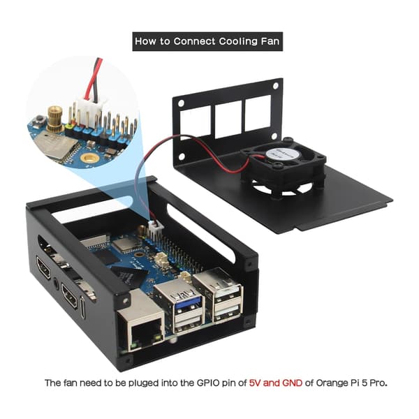 Metalkabinet til Orange Pi 5Pro (N515) Single Board Computere Køleplade og Ventilator