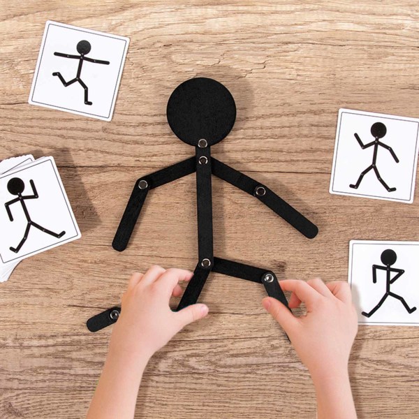 Montessori Wooden Man Pussel Toy Posture Matchning för kreativt brädspel för barn Toddler 2/3/4 år Early Learning Pro