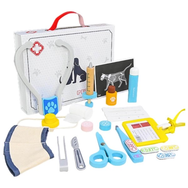 Veterinärkit för barn låtsaslek Set med stetoskop för medicinsk resväska för husdjur Läkarlekgåva