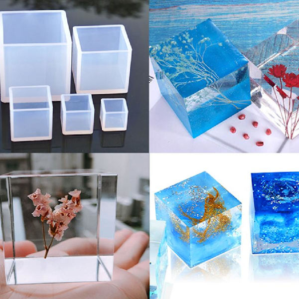 4st/ set Kub Kristall Form Fyrkantig silikonform Mould Hänggjutning UV Epoxiform DIY Form Form