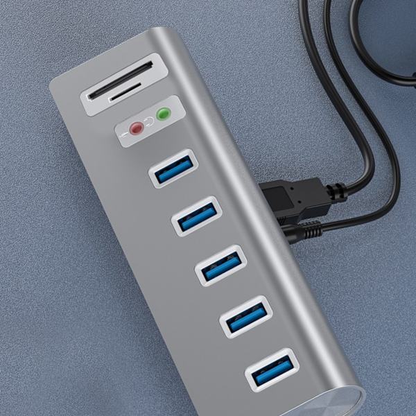 USB Hub 5-portar USB3.0 Dockningsstation Power Ljudgränssnitt SD TF Dubbel kortplats för dator PC Laptop