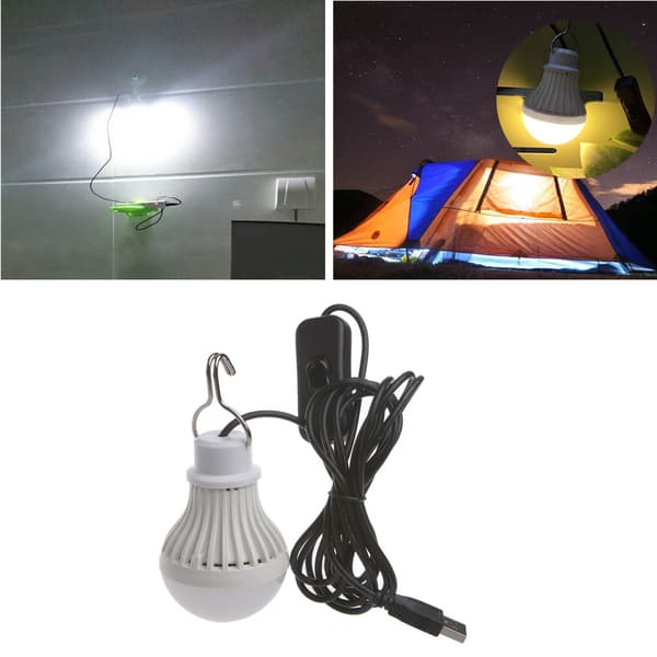 Bärbar USB LED Glödlampa Switch LED Camping Lantern Tältbelysning 5W White