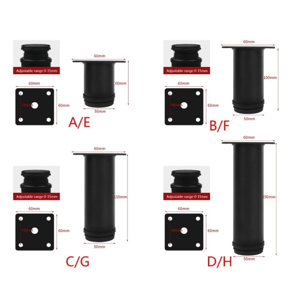 4-pack metall justerbara möbelben Skåp Fotben Kraftig säng Centerram Lamell Stödben för bordsbäddsoffa F