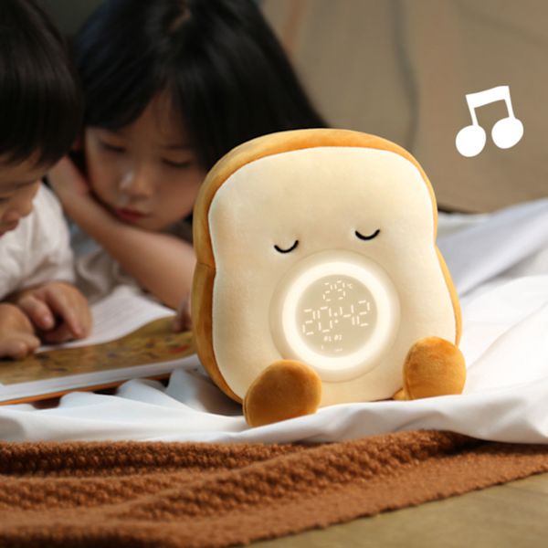 Cartoon Plysch Toast Väckarklocka för Creative LED Digital Klocka Barn Desktop Elektronisk klocka med vibrationsfunktion A