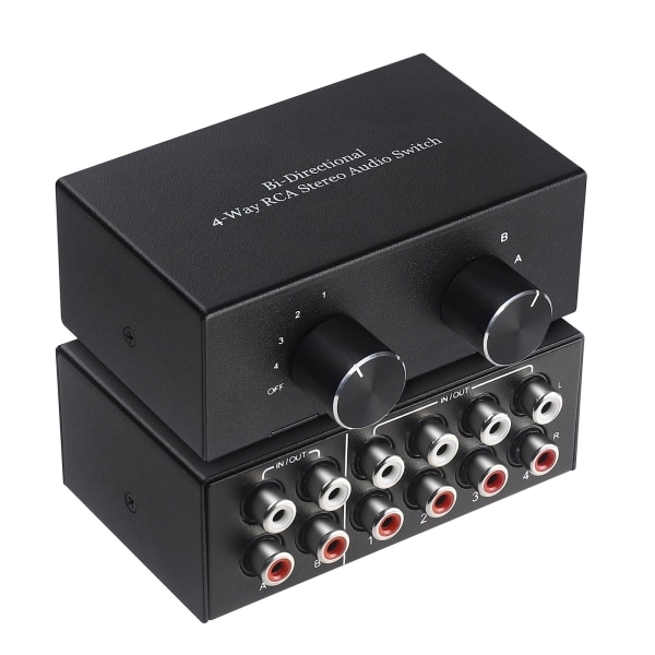 4-portars R/L Stereo Audio Switcher Tvåvägs RCA Switching Splitter Ljuddelning Aktiva högtalare Switch AC004A