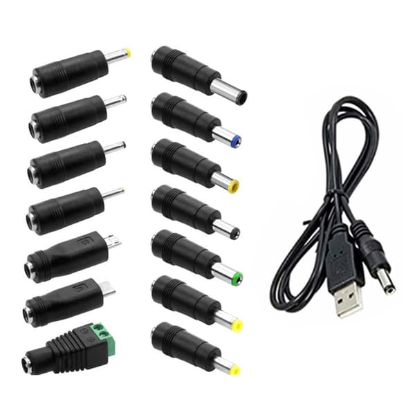 USB til DC5V 5521 Plugg Ladekabel med 14 Adapterplugger for Månelampe LED-er