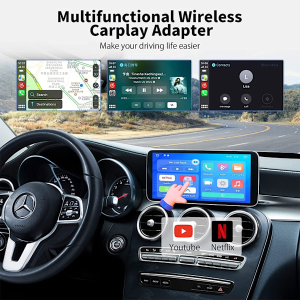 Automatisk modul trådlös CarPlay - för bilskärm stöder trådbunden USB-multimediaspelare