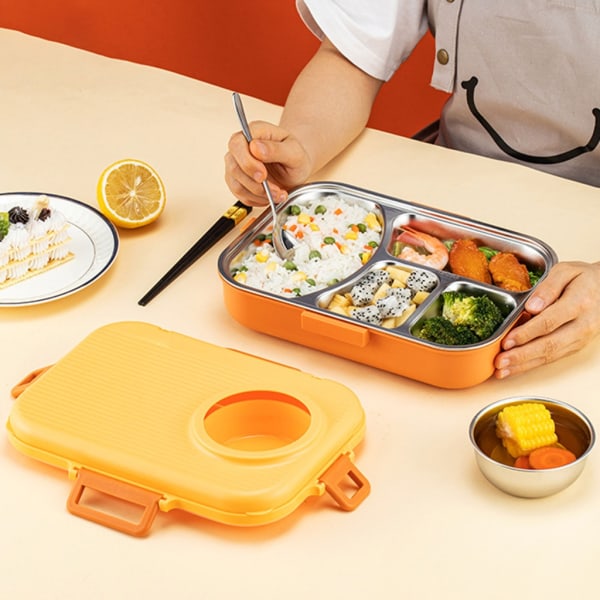 Rostfritt stål Isolerad lunchlåda med 3 fack för hälsosam middag Hemma Utomhus Lunchlådor Lådor täta Bento Blue yellow