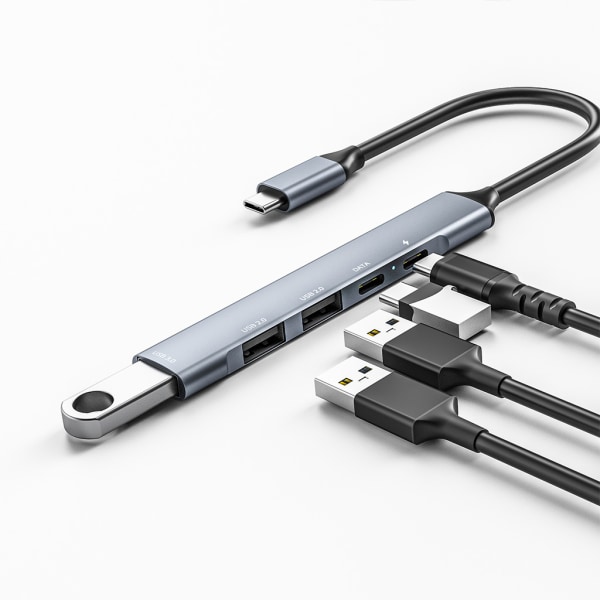 USB Hub 3.0, 5 i 1 typ C dockningsstation med 65W PD-laddning och aluminiumlegeringskropp för Windows, för Mac, Linux