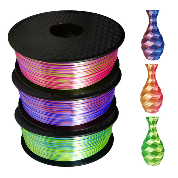 Tvåfärgad snabbväxling Rainbow PLA-filament 1,5 kg 1,75 mm diameter Premiumkvalitet för 3D-utskriftstillbehör Silver