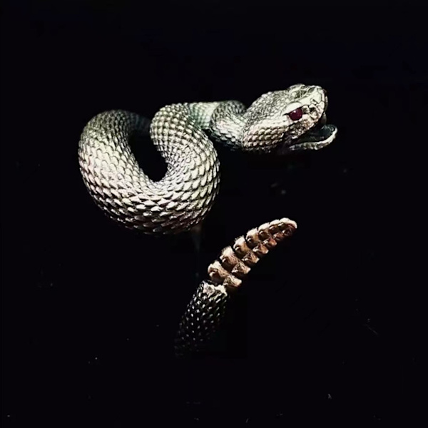 Skallerorm Ring för Kvinnor Män Retro Silver Färg Snake Kvinnlig Ring Justerbar Punk Ring Goth Par Smycken Present Black - B Open