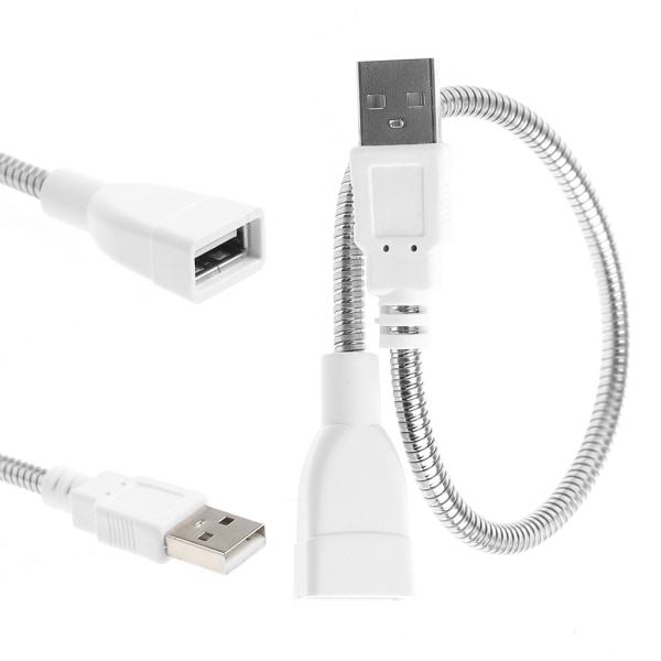 USB förlängningskabel Vit metall USB sladd hane till hona Adaptersladd USB kabel LED-ljus Fläktadapter Power