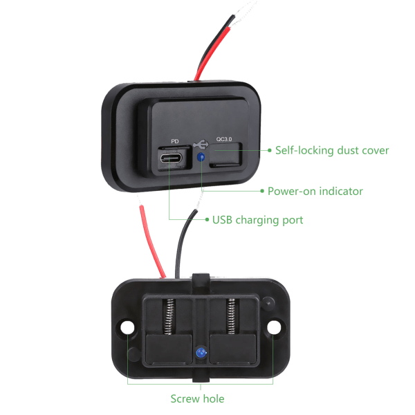 18W USB billaddare Typ C PD Snabbladdningstelefonadapter för husbilslastbil RV