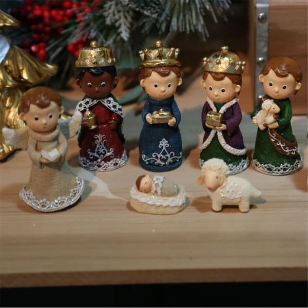 Julekrybbefigurer Hellig Familie Figur med Æsel Krybbefigur