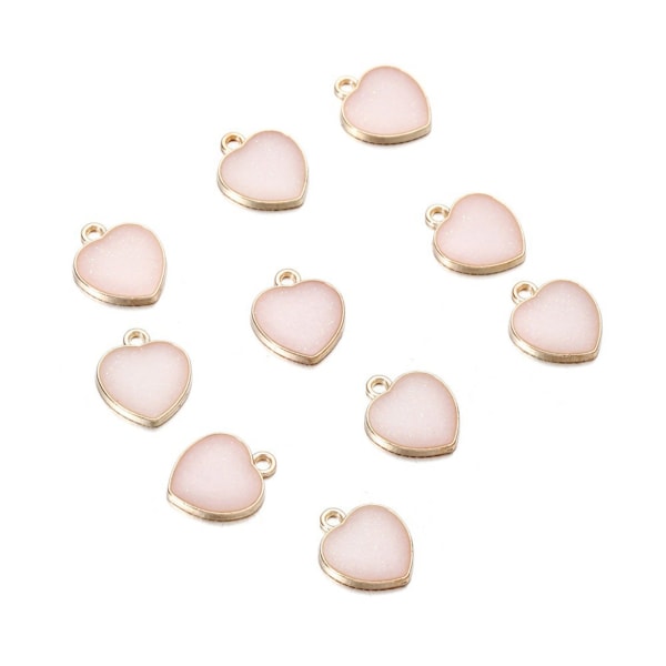 10 stycken Charm Love Heart Pendant Handgjorda smyckenstillbehör Gör-det-själv-mobiltelefoner för case Attraktivt Light pink