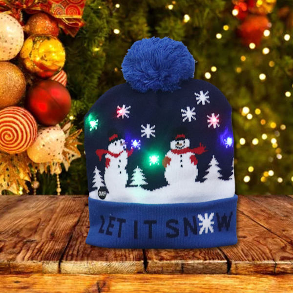 LED julmössa Light Up Stickad Färgglada Lights Snowman Hat Unisex cap
