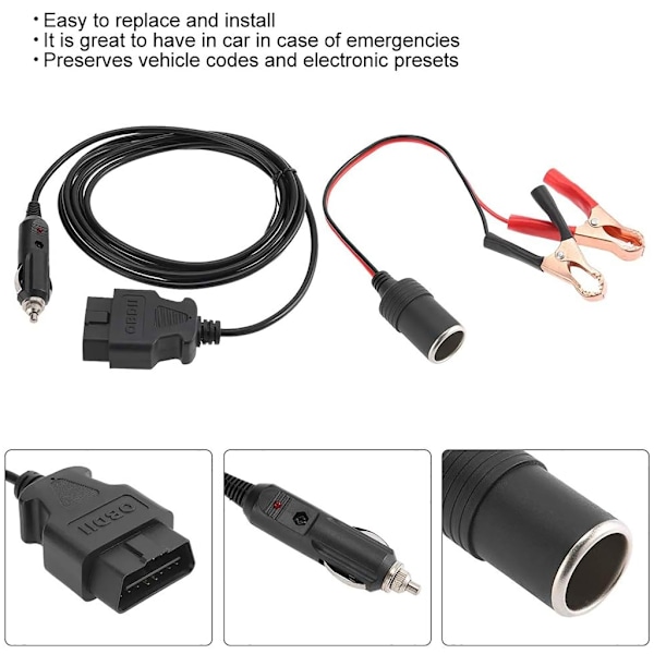 OBDII Fordons Nödkraftförsörjningssladd Bil Diagnostikkabel Minnessparare 12V
